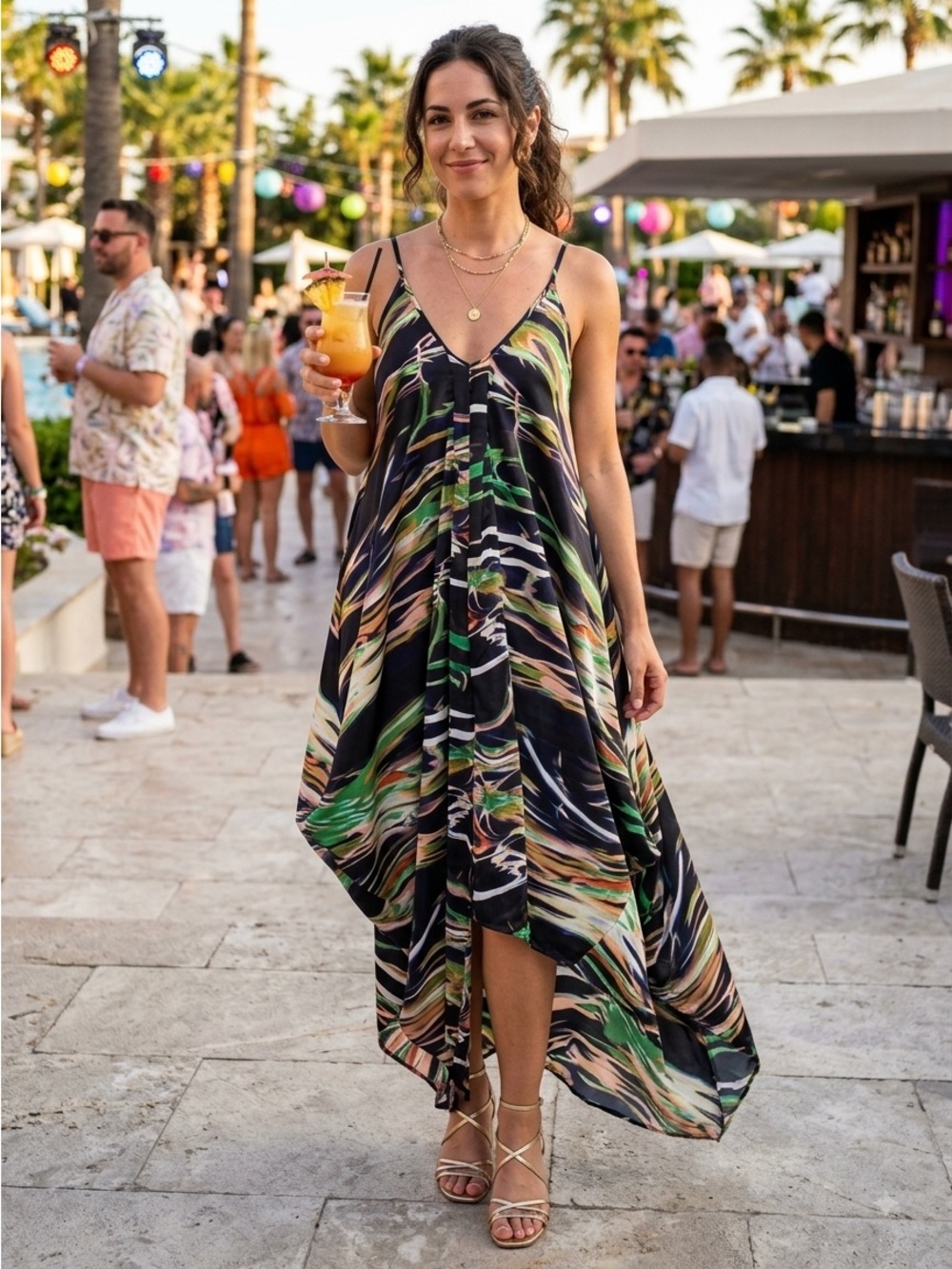Caribbean Queen “Cellular Motion” Print Maxi Dress NWT (CdlG)